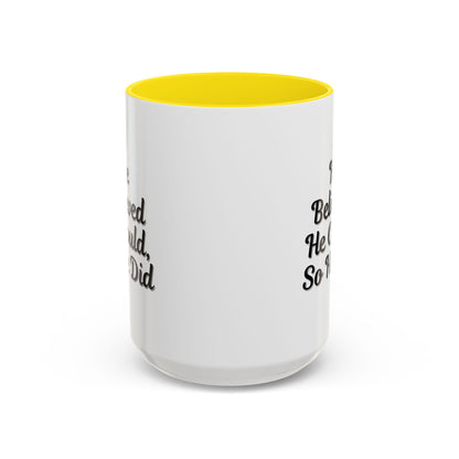 Printify "He Believed He Could So He Did" inspirational coffee mug with motivational quote and ceramic handle, ideal for daily use.