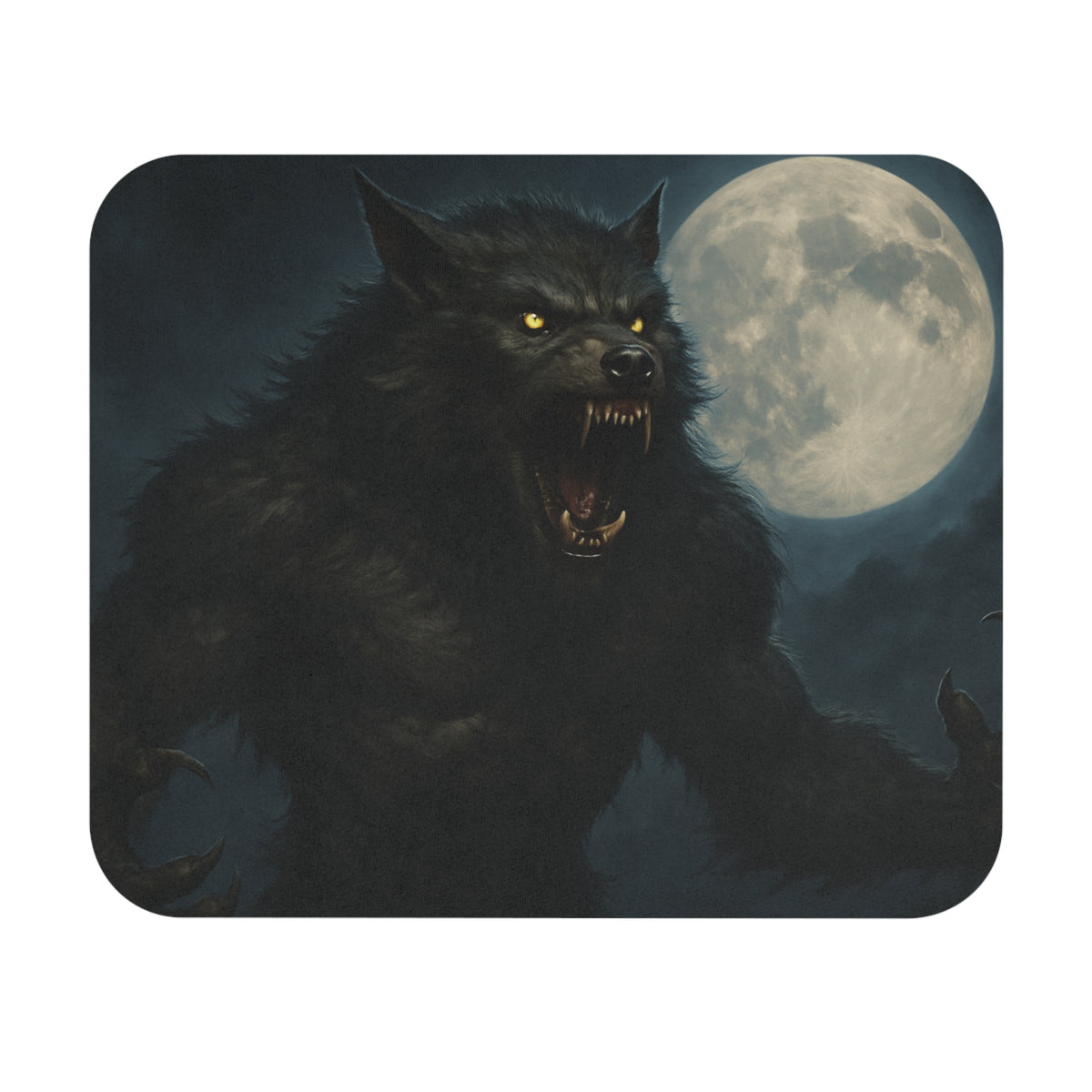 Moonlit Werewolf Mouse Pad by Printify featuring a gothic horror design, ideal as a gaming desk mat or gothic decor accessory.