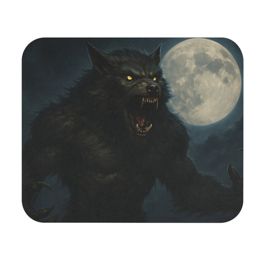 Moonlit Werewolf Mouse Pad by Printify featuring a gothic horror design, ideal as a gaming desk mat or gothic decor accessory.