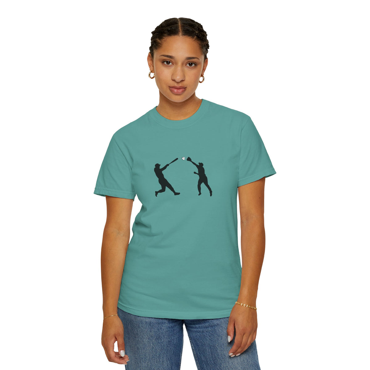 Minimal baseball player silhouette T-shirt by Printify featuring a simple graphic design on a casual T-shirt.