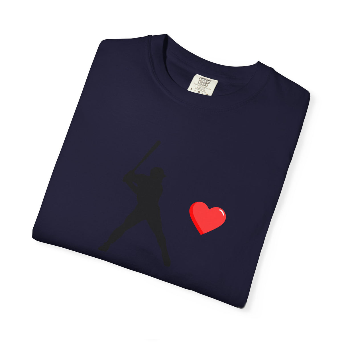 Printify baseball batter heart T-shirt featuring a graphic of a batter with a heart design on the front, casual and sporty style.