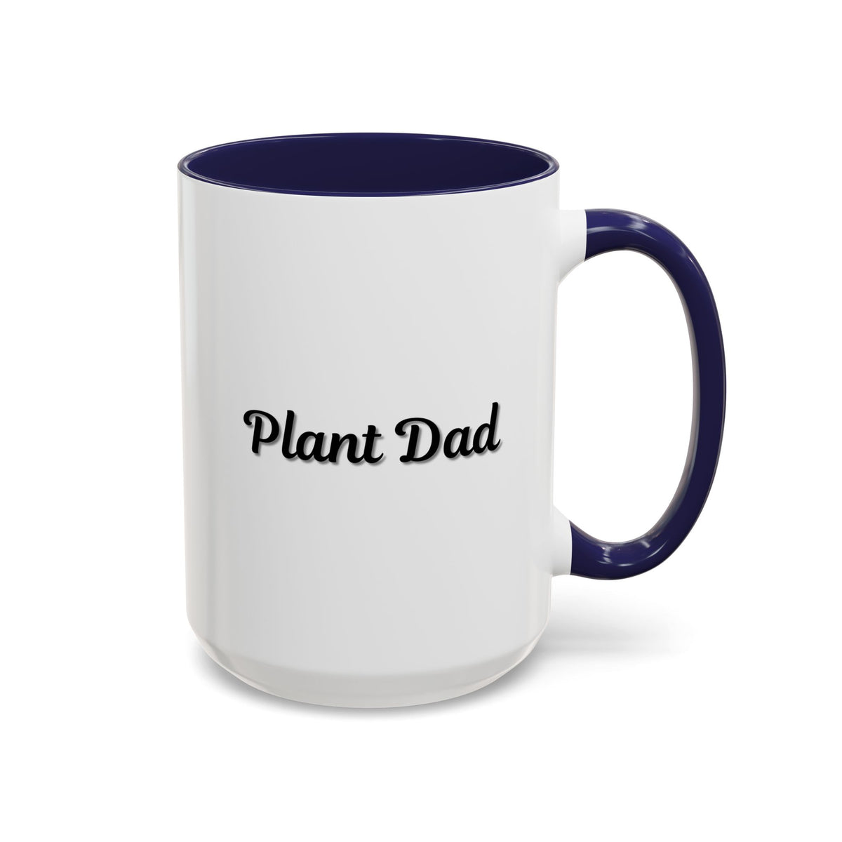 Black-handle Plant Dad accent coffee mug with plant-themed design, available in 11oz or 15oz sizes, perfect for plant lovers.
