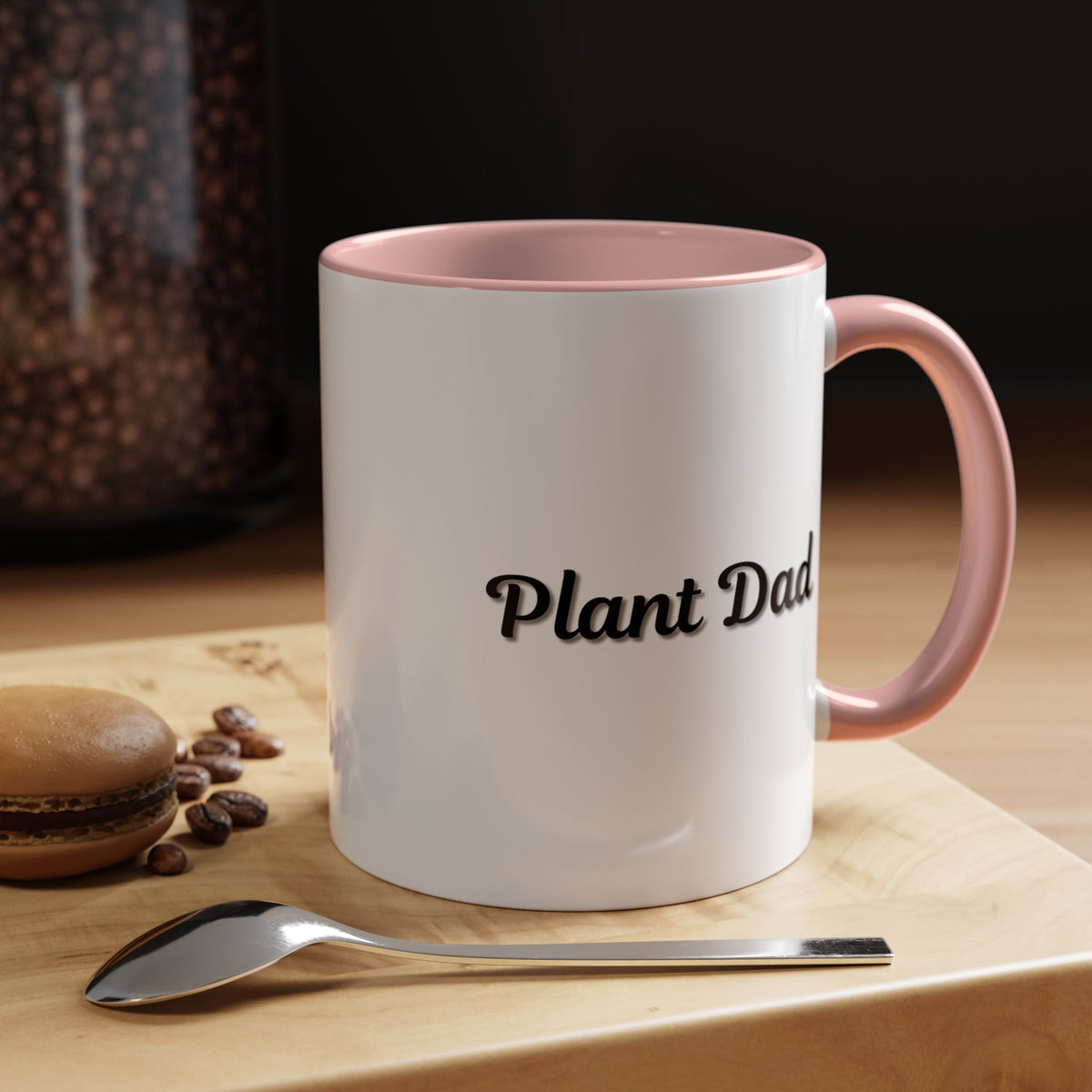 Black-handle Plant Dad coffee mug featuring plant-themed design, perfect for plant lovers, available in 11oz and 15oz sizes.