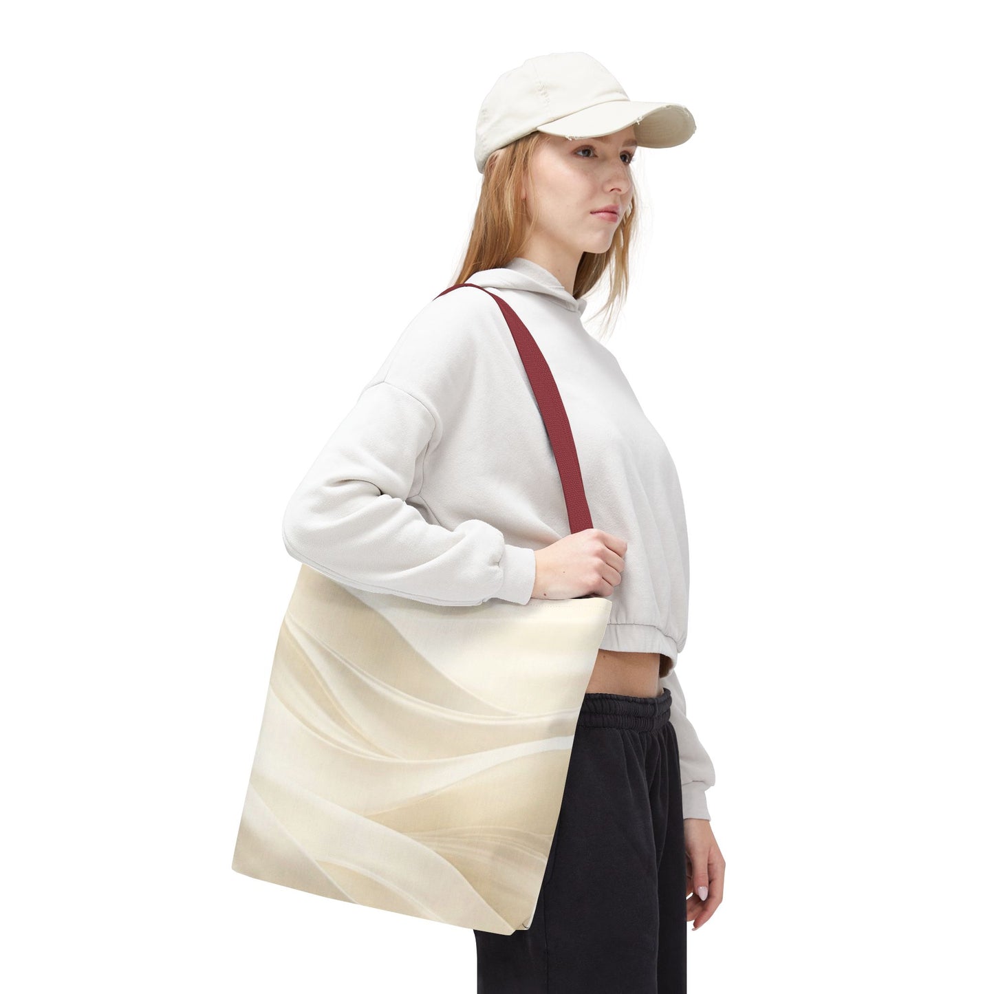Cream Abstract Waves Tote Bag | Neutral Swirl Pattern