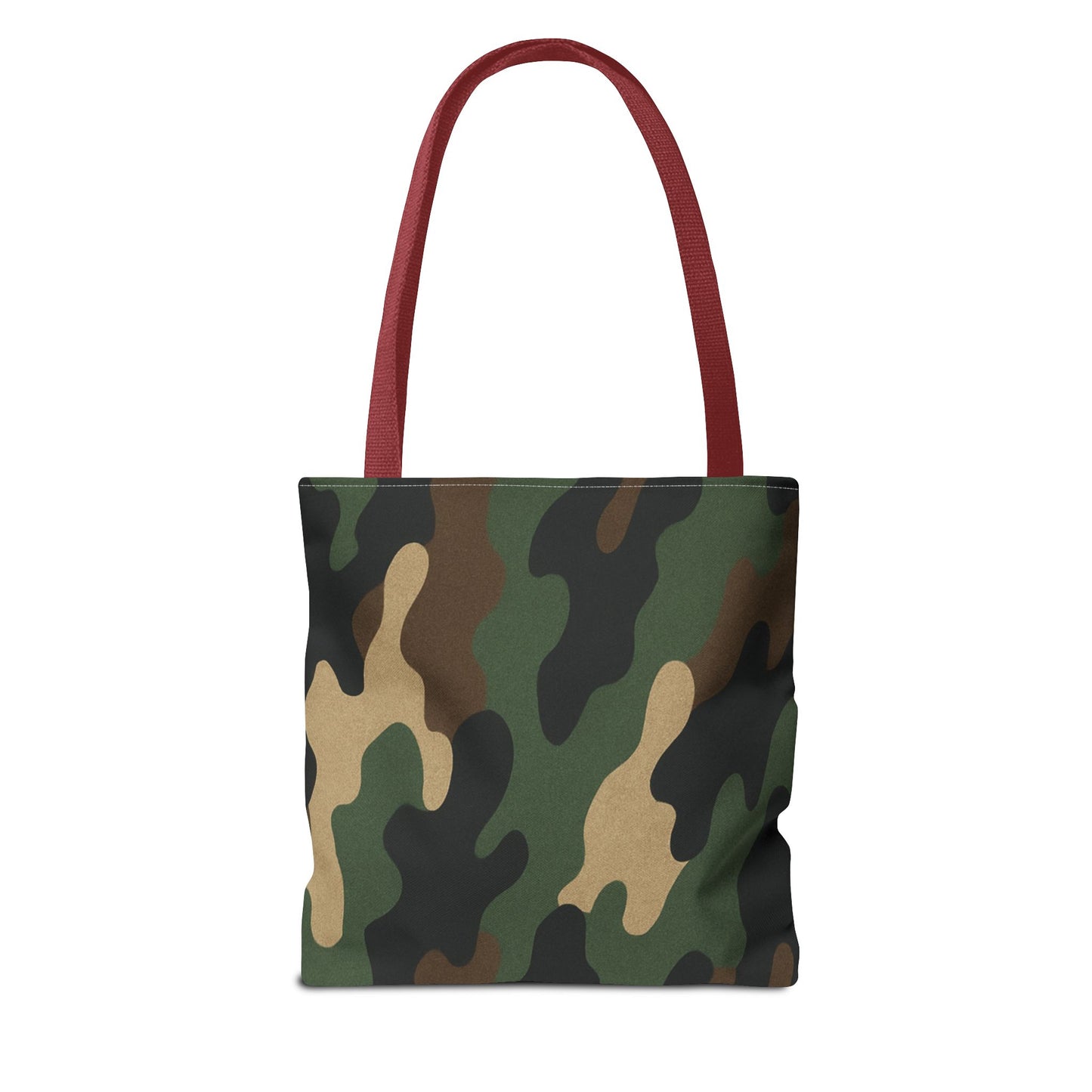 Camo pattern tote bag by Printify featuring an all-over printed canvas carryall with sturdy handles and spacious interior.
