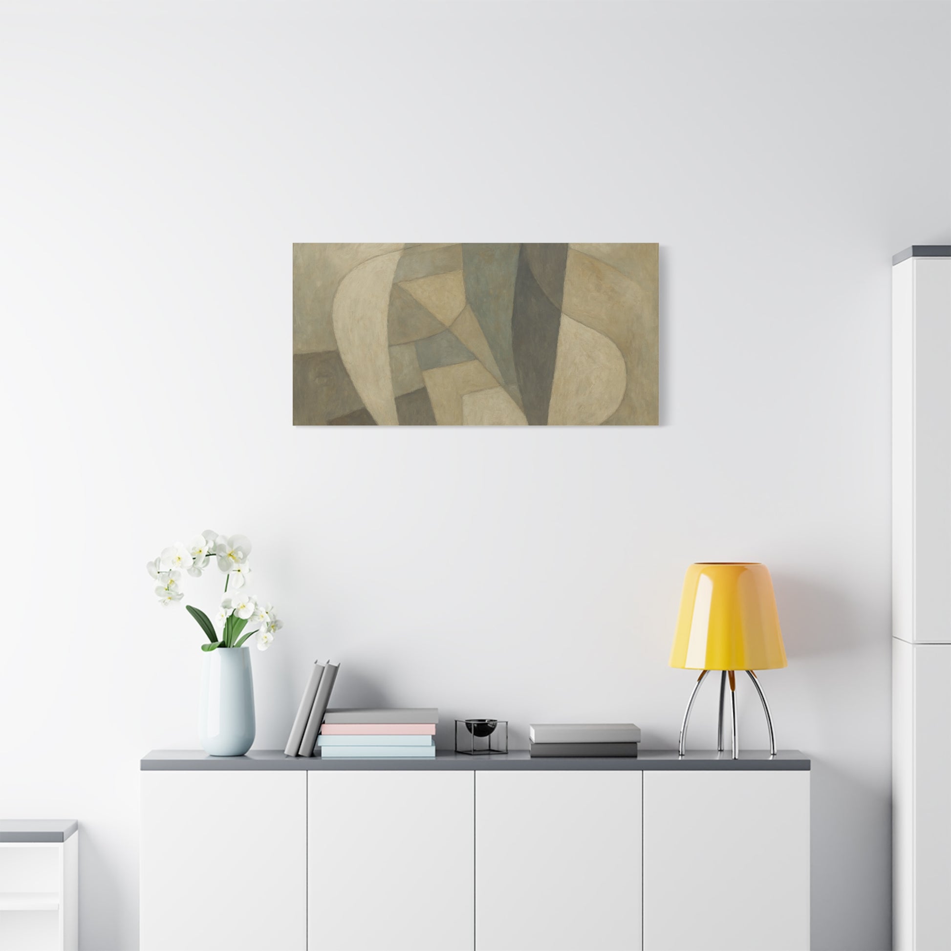 Abstract neutral geometric shapes on matte canvas print, featuring modern art design by Printify.