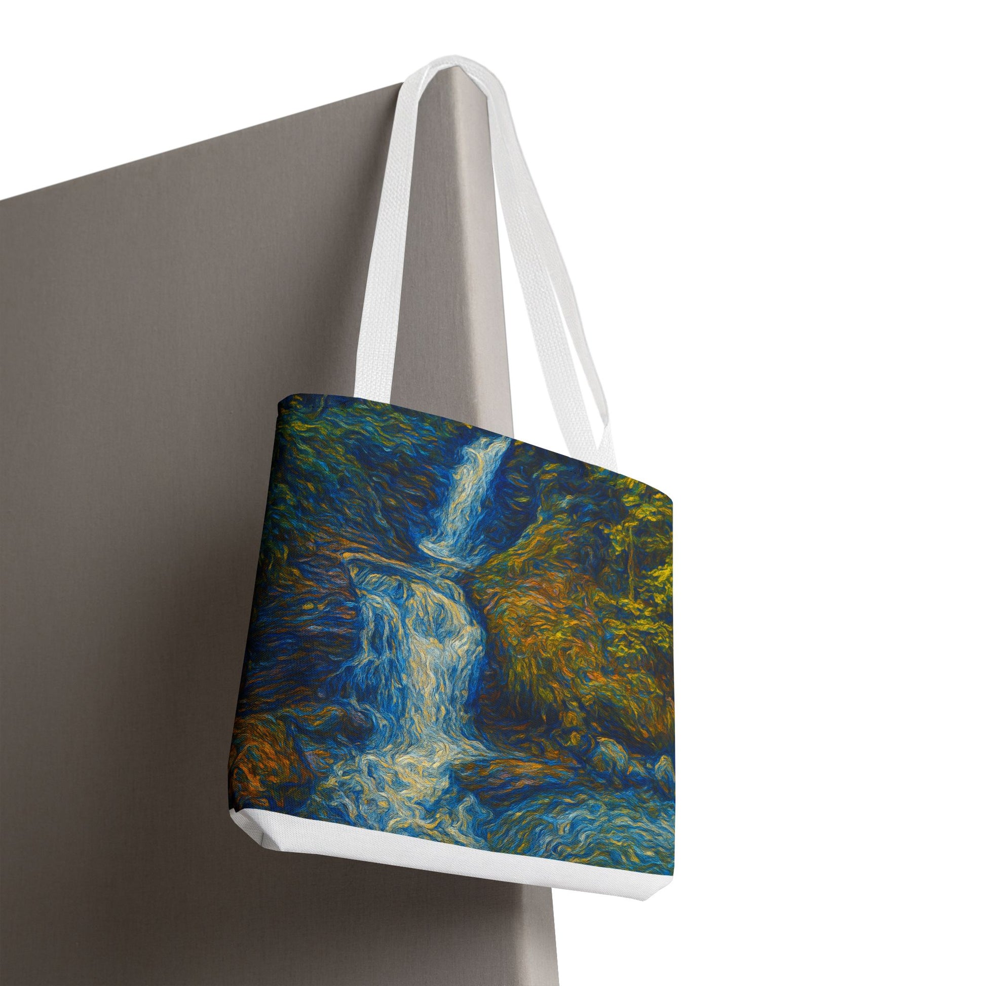 Nature-Inspired Tote Bag, Artistic Eco-Friendly Shopper, Waterfall Design, Reusable Market Bag, Gift for Nature Lovers - TRV