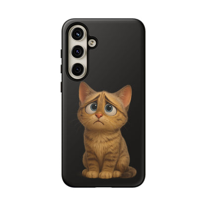 Cute sad kitty print phone case for iPhone, protective and stylish Cat Phone Case by Printify featuring a sad kitty design.