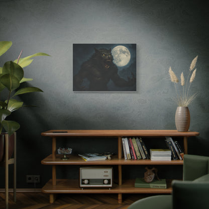 Spooky werewolf moon matte canvas print featuring a full moon design, ideal as eerie wall art for Halloween or gothic decor