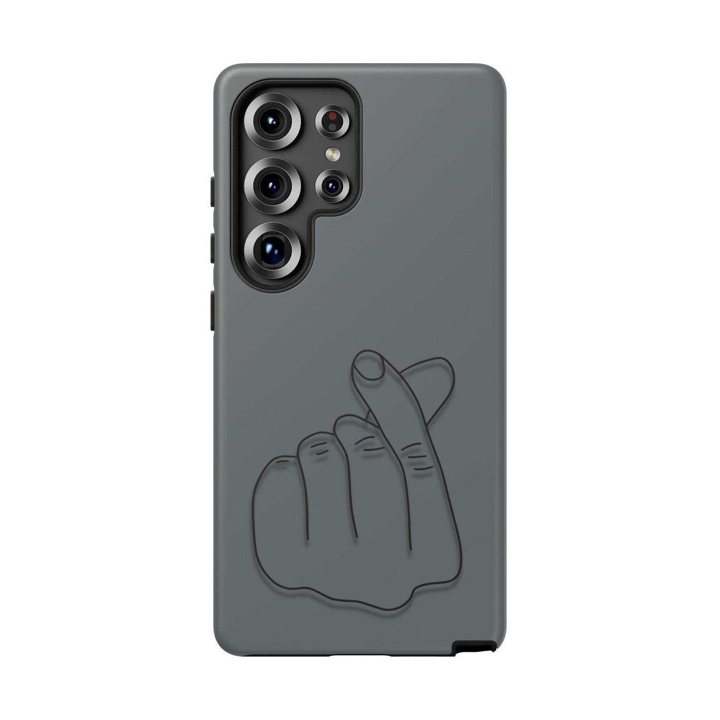 Silicone phone case with embossed Korean finger heart design, compatible with smartphones, by Printify.