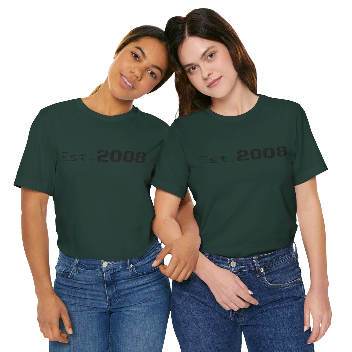 Black graphic T-shirt from Printify featuring "Established 2008" minimal design on the front, casual fit, and soft fabric.