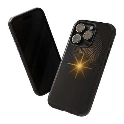 Tough Cases - Radiant Star Phone Case, Protective Black Shockproof Cover with Golden Light Design