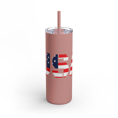 USA Flag Tumbler - 20oz Skinny Matte Drinkware, Travel Mug, Patriotic Gift, Fourth of July, Summer BBQ, Camping, Outdoor - TRV