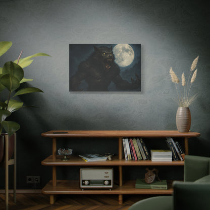Spooky full moon werewolf moon matte canvas print wall art featuring a eerie moonlit scene, ideal for spooky home decor.