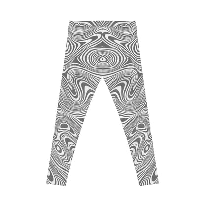 Black and white monochrome swirl leggings with abstract all-over print by Printify, showcasing a stylish, bold pattern.