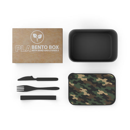 Camouflage PLA bento box with band and utensils, eco-friendly lunch container, accessory from Printify with natural camouflage design