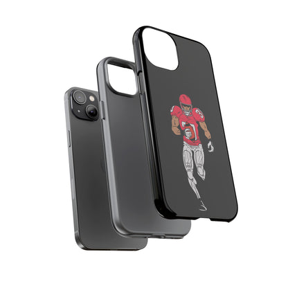 Black football player tough phone case for iPhone, protective sports-themed case by Printify, featuring a dynamic athlete design.