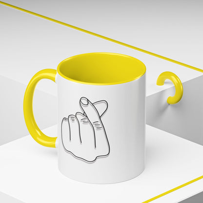 K-Pop Accent Mug - Love Gesture Design (11oz, 15oz), Korean Pop Coffee Cup, K-Pop Lover Gift, Cute Drinkware, Unique Mug