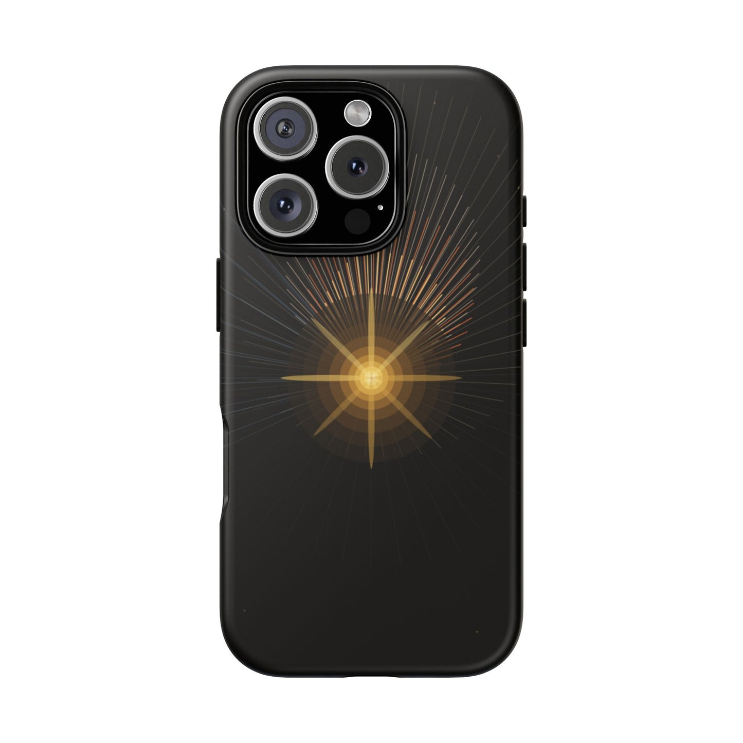 Tough Cases - Radiant Star Phone Case, Protective Black Shockproof Cover with Golden Light Design