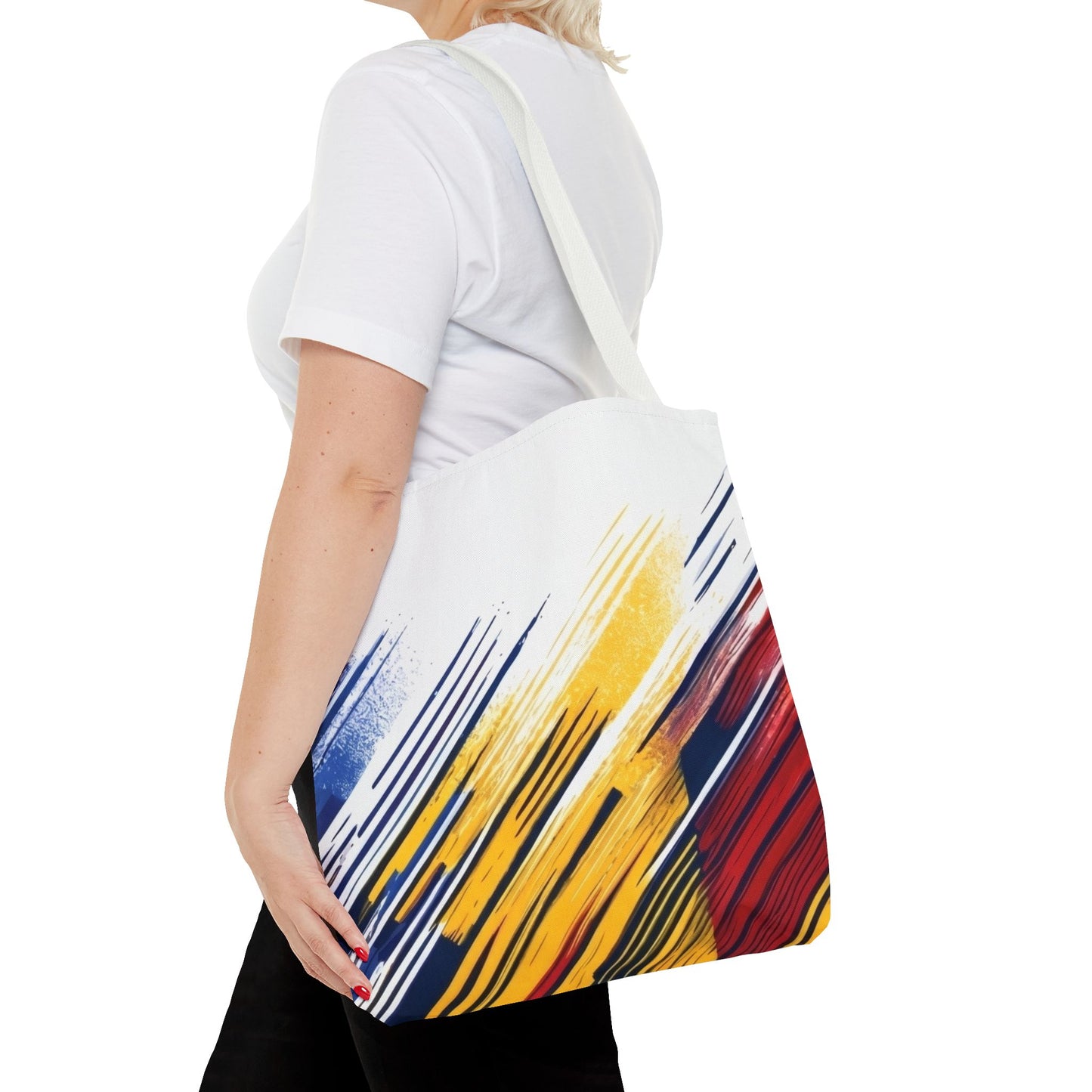 Abstract Brushstroke Tote Bag - Bold Red, Yellow & Blue All-Over Print