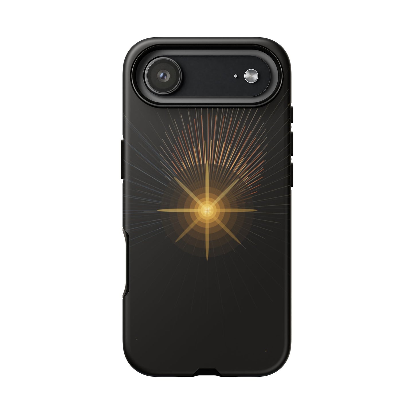 Tough Cases - Radiant Star Phone Case, Protective Black Shockproof Cover with Golden Light Design