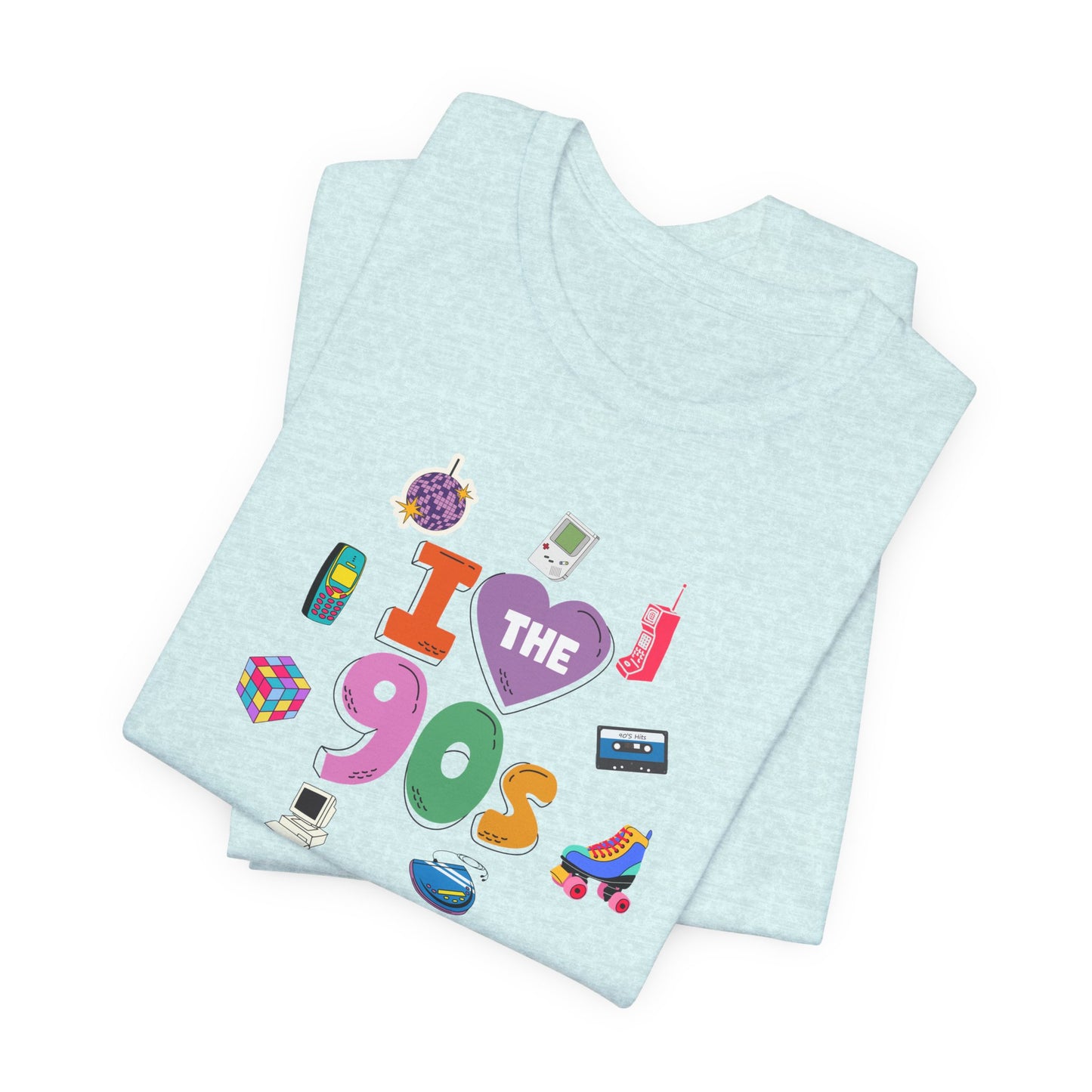 I  Love the 90's Short Sleeve Tee - Retro Graphic Tee, Vintage Style Shirt, Perfect for Casual Outings, 90s Nostalgia Apparel