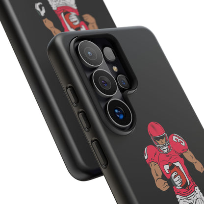 Black football player tough phone case for iPhone, durable protective sports design by Printify.