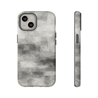 Abstract gray grid phone case for iPhone, tough protective cover by Printify with modern geometric design.
