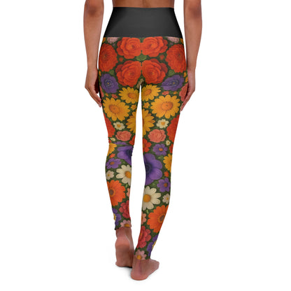 Retro Floral Pattern High Waisted Leggings | Vintage Flower Yoga Leggings