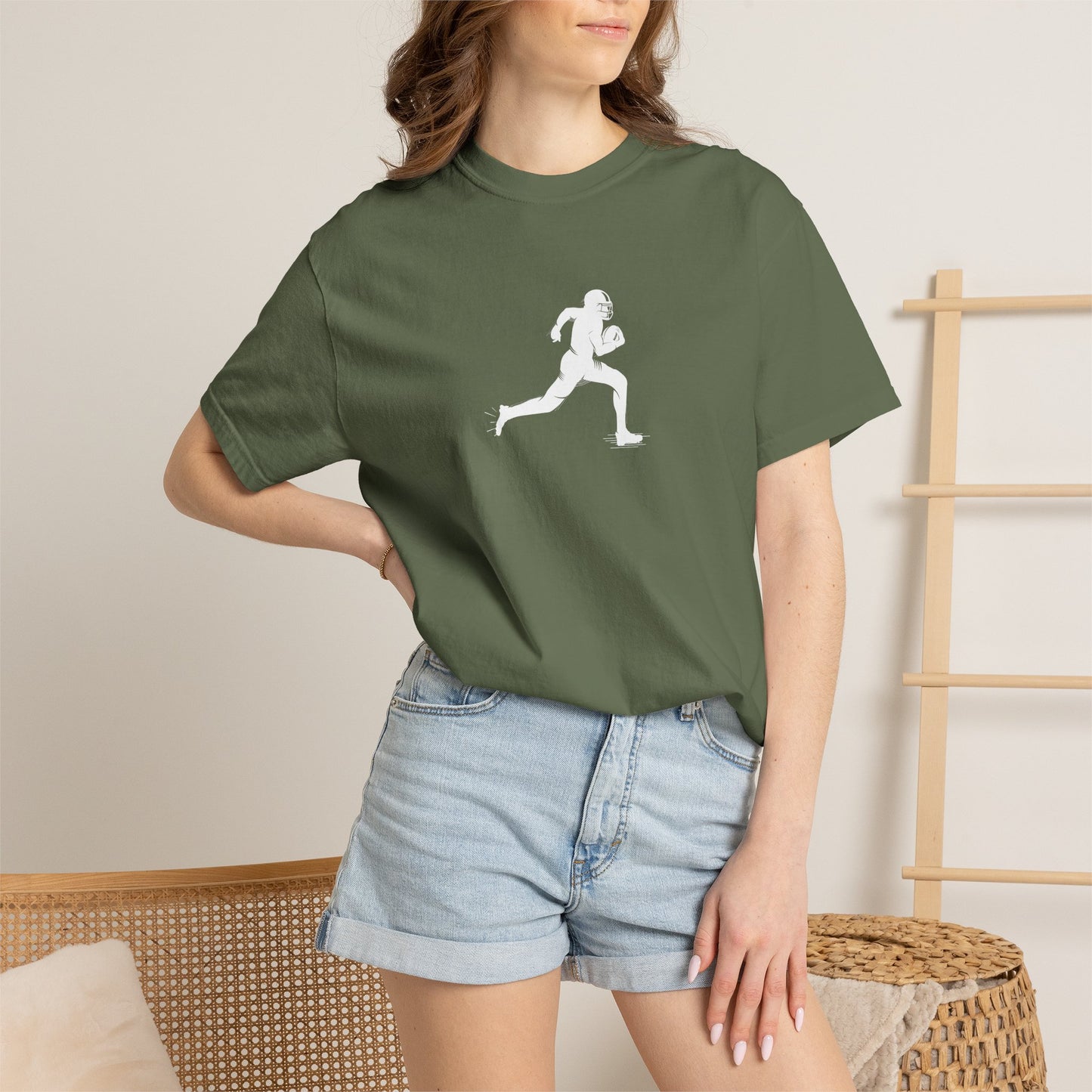 Sporty Unisex Garment-Dyed T-Shirt with Football Player Graphic, Activewear, Casual Wear, Gift for Runners, Fitness Apparel, Everyday Style