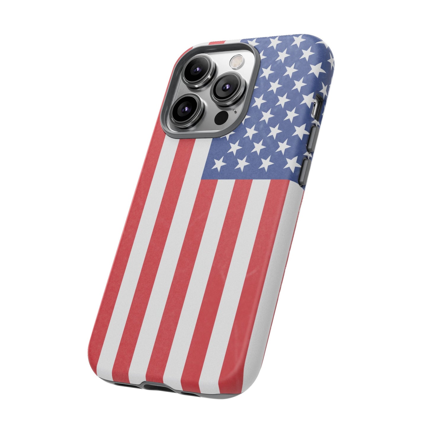 Durable American flag phone case for iPhone by Printify, featuring a patriotic design and rugged protective build.