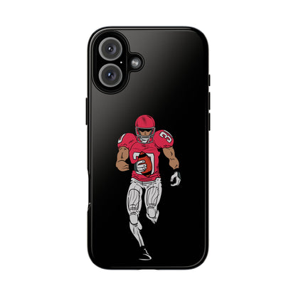 Black football player tough phone case for iPhone, durable protective sports phone case by Printify with athletic design.