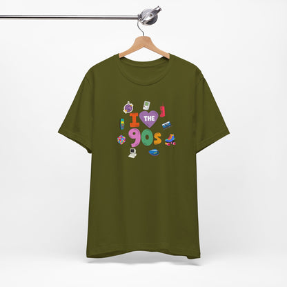I  Love the 90's Short Sleeve Tee - Retro Graphic Tee, Vintage Style Shirt, Perfect for Casual Outings, 90s Nostalgia Apparel