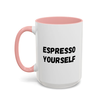 Funny "Espresso Yourself" coffee mug by Printify, 11 oz, with humorous coffee lover design and bright white ceramic finish.