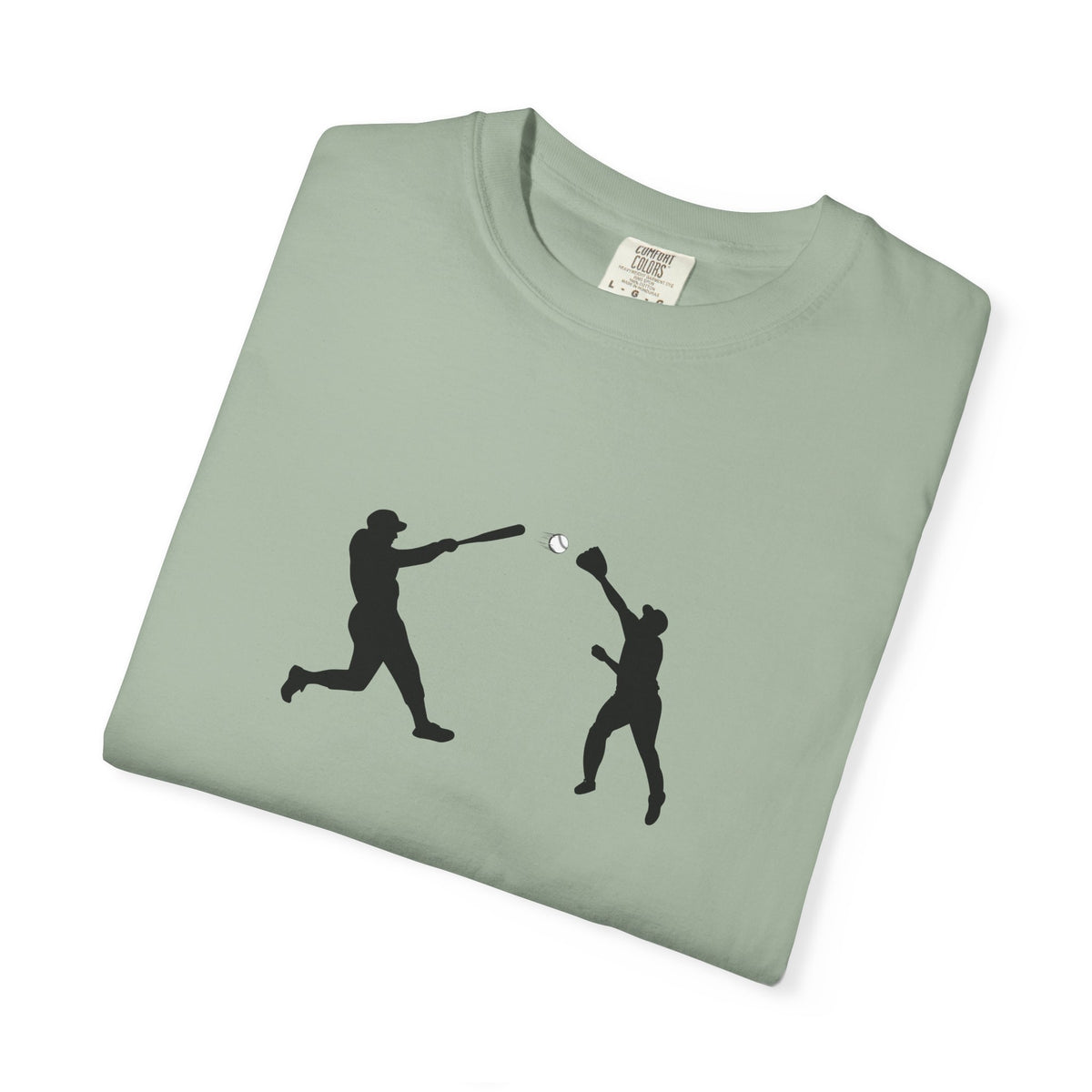 Black baseball silhouette T-shirt with minimal baseball player graphic on front, casual men's printable graphic tee.