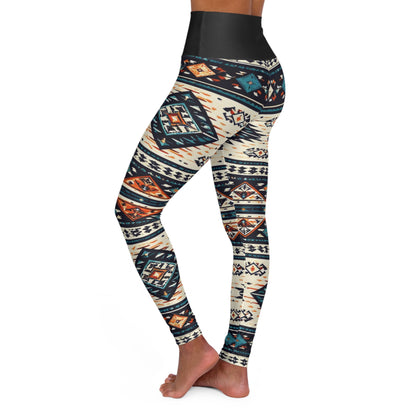 Southwestern Aztec Pattern High Waisted Yoga Leggings | Tribal Geometric Leggings