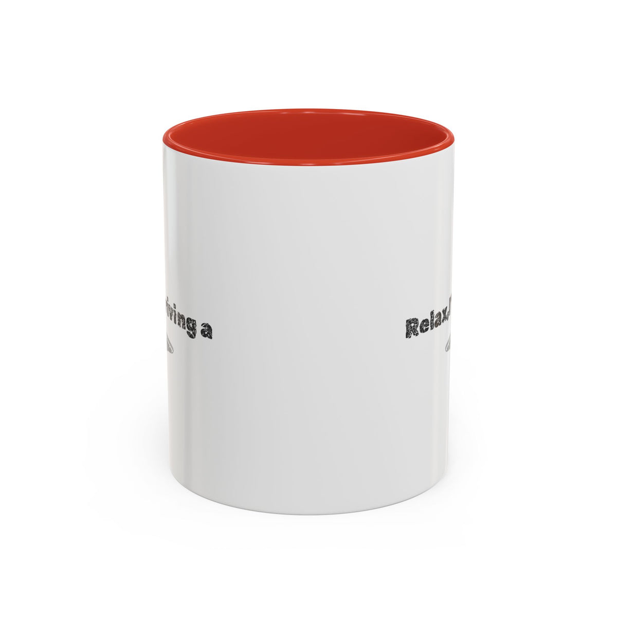 Ceramic coffee mug with "Relax, I’m Driving" UFO design in 11 oz size, featuring vibrant colors and a UFO accent print.