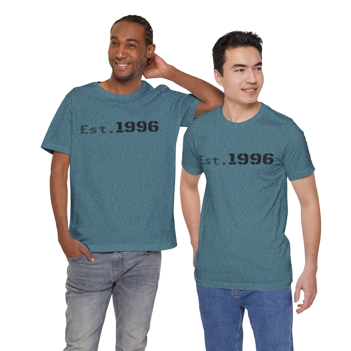 Vintage Est. 1996 T-shirt by Printify featuring a classic design, perfect as a birthday gift for someone born in 1996.