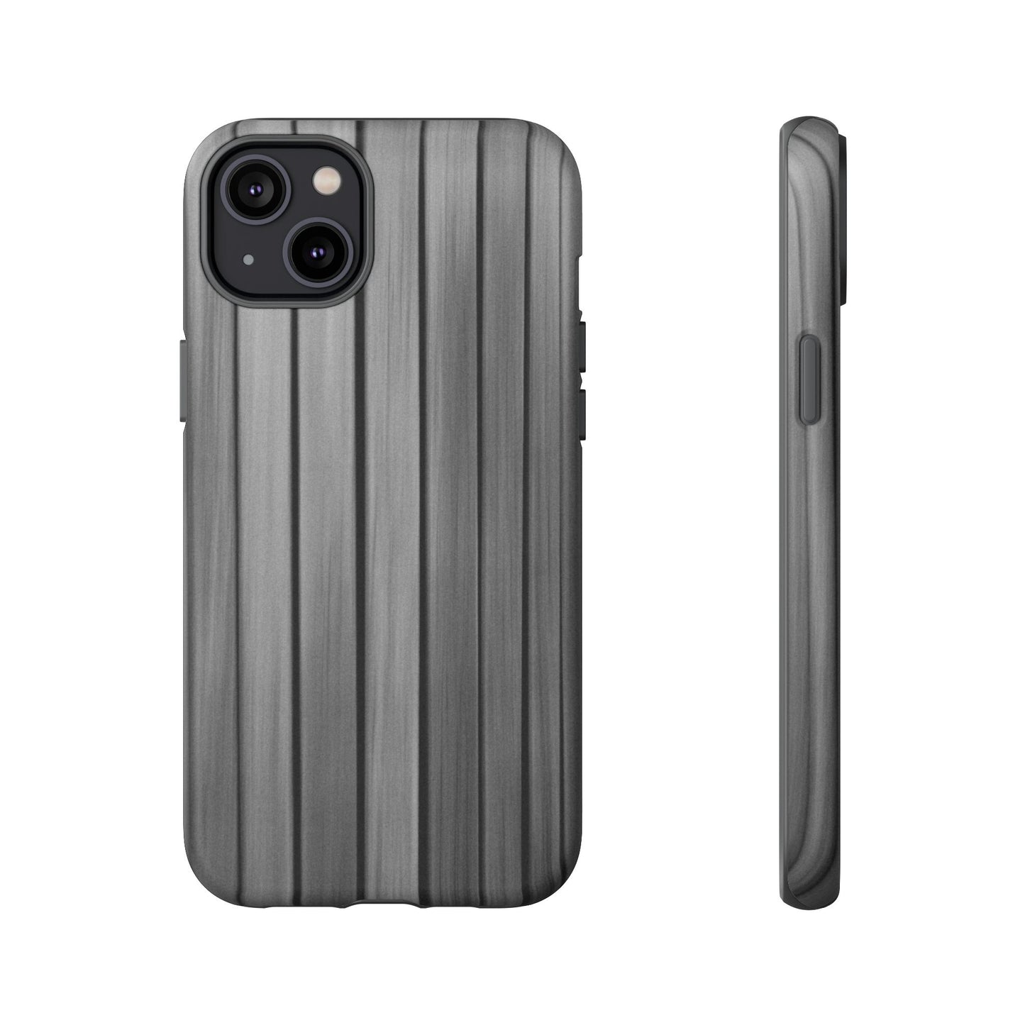 Ribbed metal texture phone case for iPhone, tough protective cover by Printify, featuring a sleek, durable design.