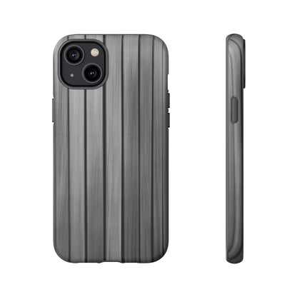 Ribbed metal texture phone case for iPhone, tough protective cover by Printify, featuring a sleek, durable design.