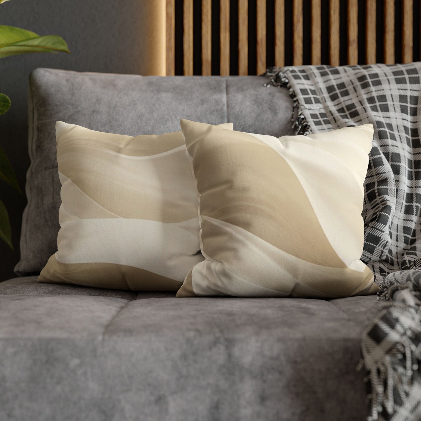Beige Abstract Wave Pillowcase | Faux Suede Square Pillow Cover