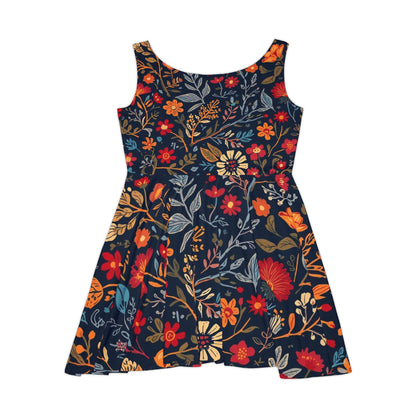 Floral Night Garden skater dress with all-over print featuring vibrant flower patterns, designed by Printify.