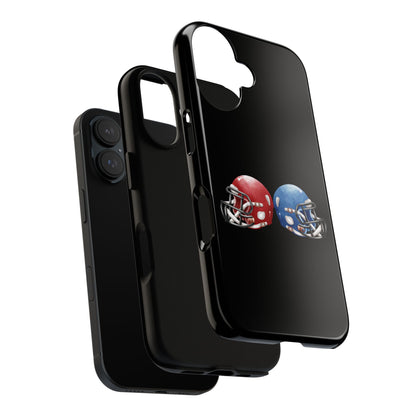 Red and blue football helmet tough phone case for iPhone, protective Printify cover with realistic helmet design.