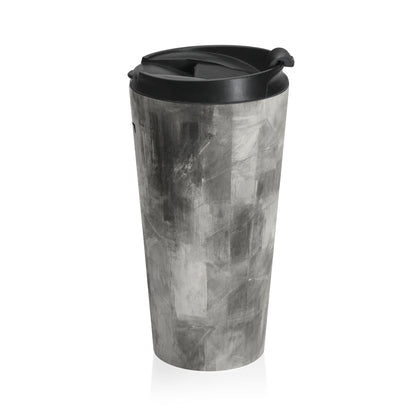 Gray marble travel mug with monogram initials, personalized stainless steel tumbler perfect for on-the-go beverages.