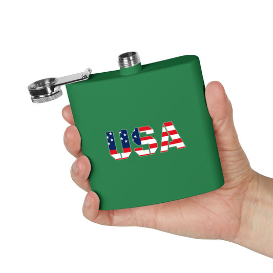 USA flag stainless steel flask, 6oz patriotic pocket hip flask with American flag design for outdoor events and celebrations