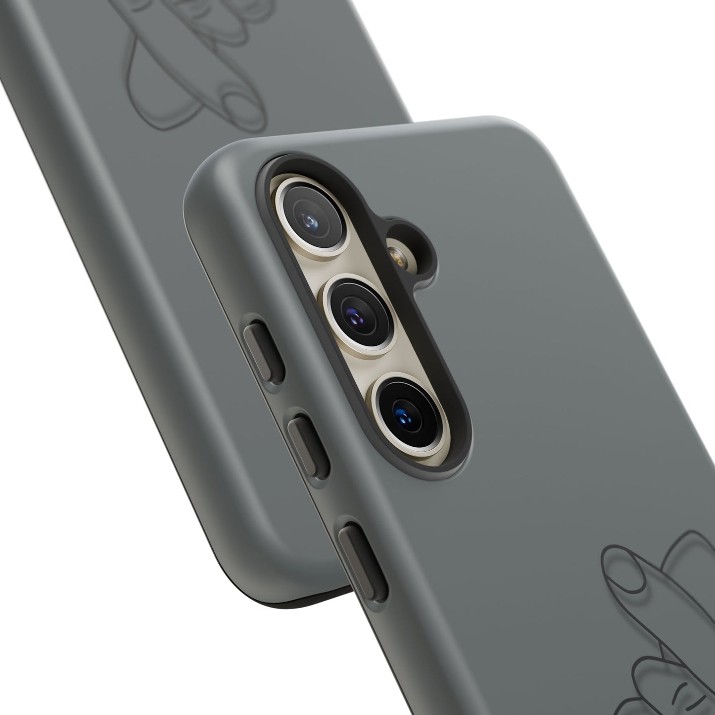 Silicone phone case with embossed Korean finger heart design, compatible with smartphones, by Printify.