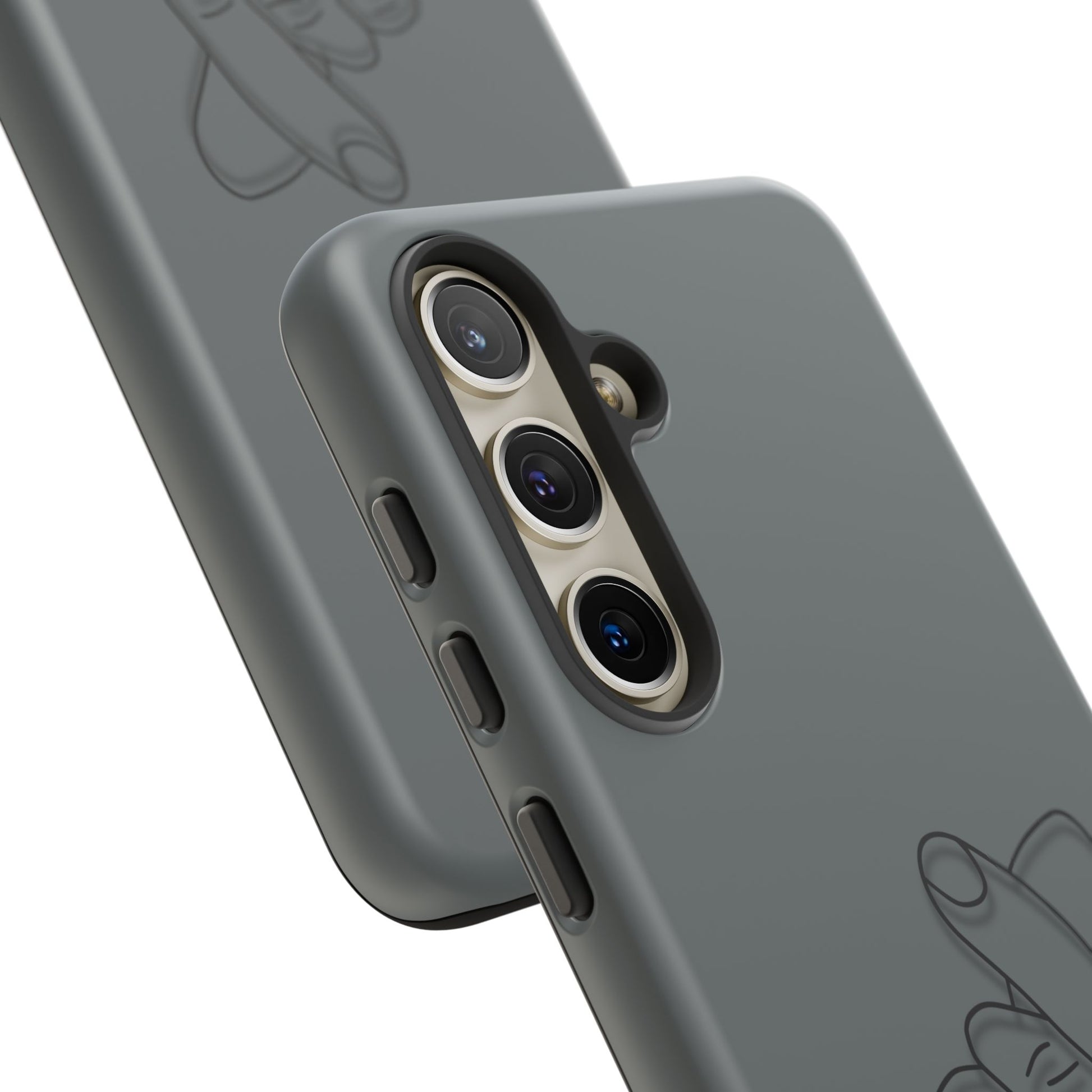 Silicone phone case with embossed Korean finger heart design, compatible with smartphones, by Printify.