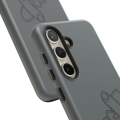 Silicone phone case with embossed Korean finger heart design, compatible with smartphones, by Printify.