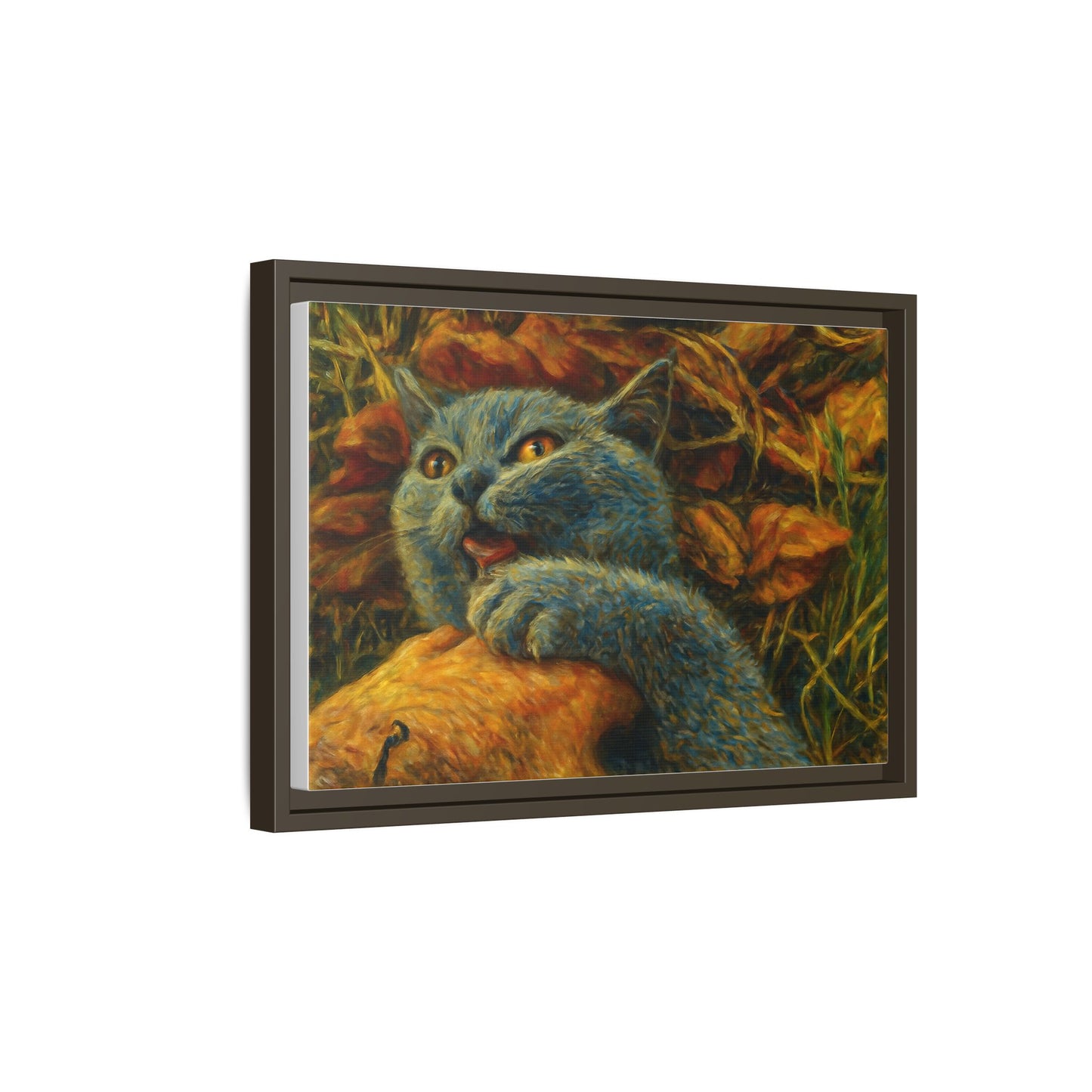 Blue cat canvas print featuring whimsical wall art, perfect as a gift for cat lovers, by Printify.
