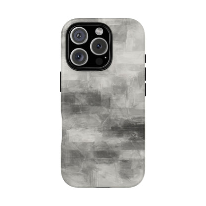 Abstract gray grid design phone case for iPhone, tough protective cover by Printify, featuring a modern geometric pattern.